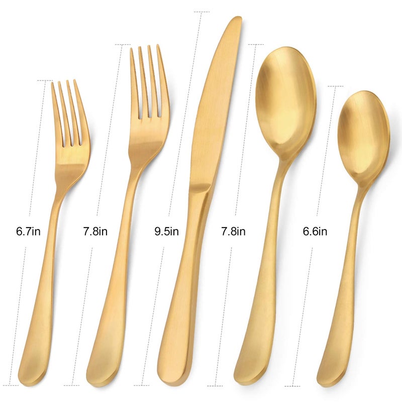 Bysta Matte Gold Silverware Set, Bysta 20-Piece Stainless Steel Flatware Set, Kitchen Utensil Set Service for 4, Tableware Cutlery Set for Home and Restaurant, Satin Finish, Dishwasher Safe - Image 2
